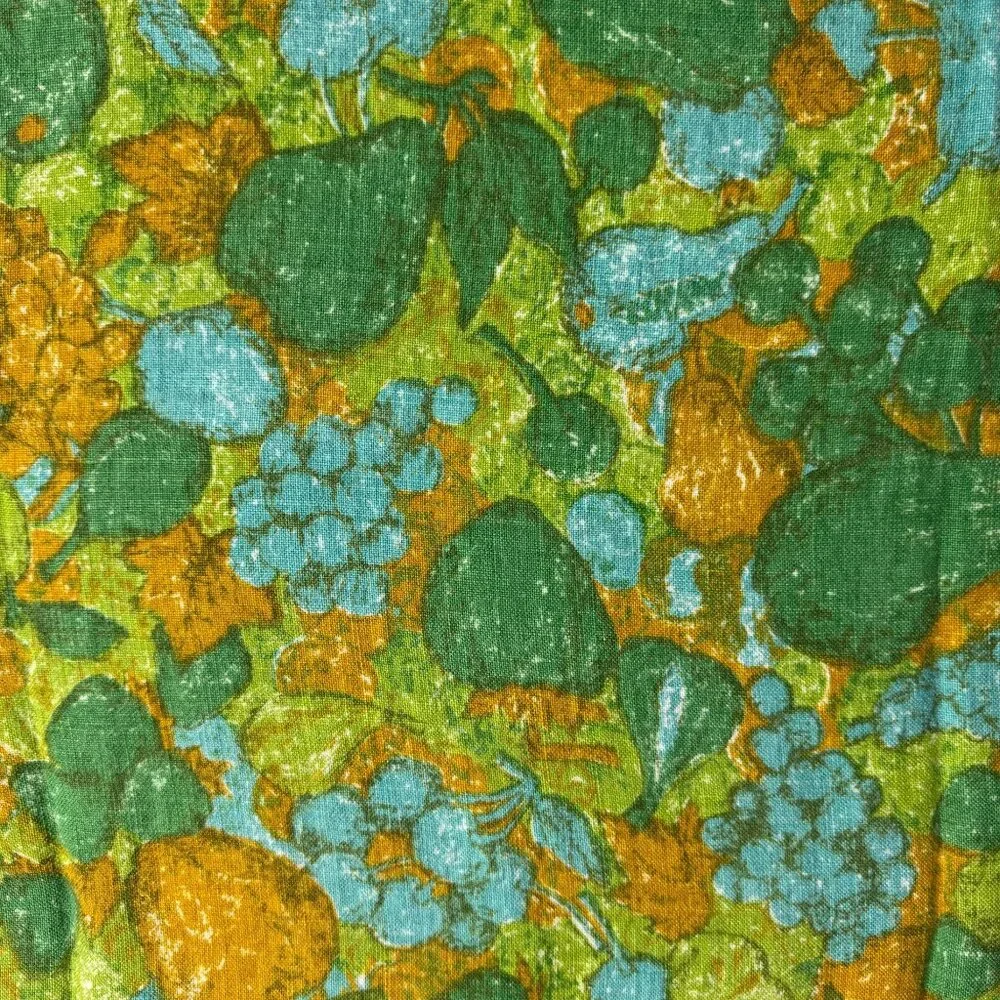 West Elm Retro Tablecloth Square Green Blue Orange Fruit Pear Grapes 45 x 55 in